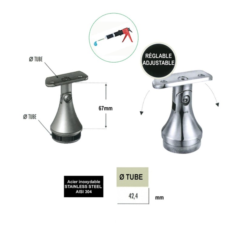 supports inox 304/316 pour poteaux en mainx courantes Ø42,4mm