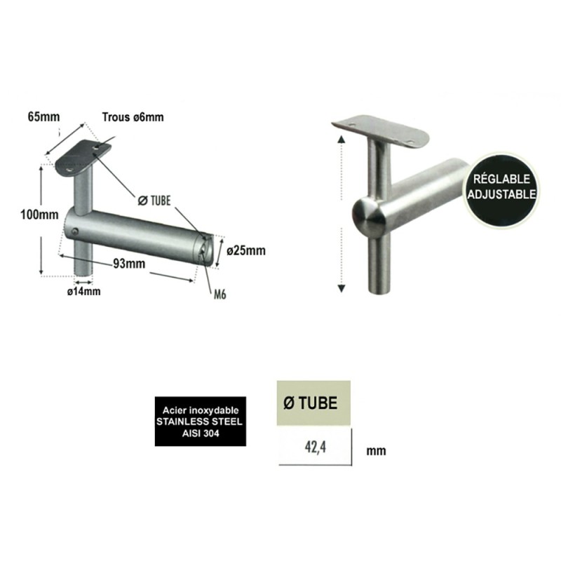 Supports déportés pour pôteaux inox Ø42,4mm et rampes rondes