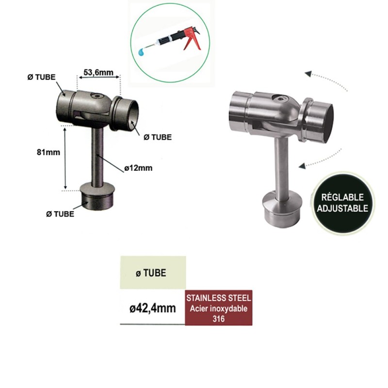 Supports d'angles réglable pour pôteaux inox et rampes rondes