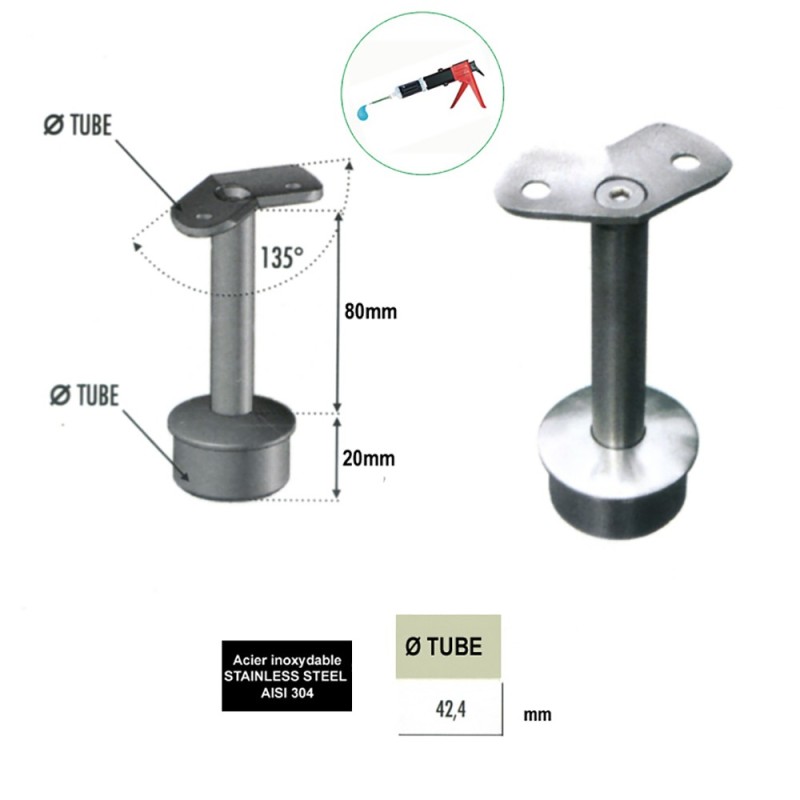 Supports d'angles 135° pour pôteaux inox et mains courantes rondes