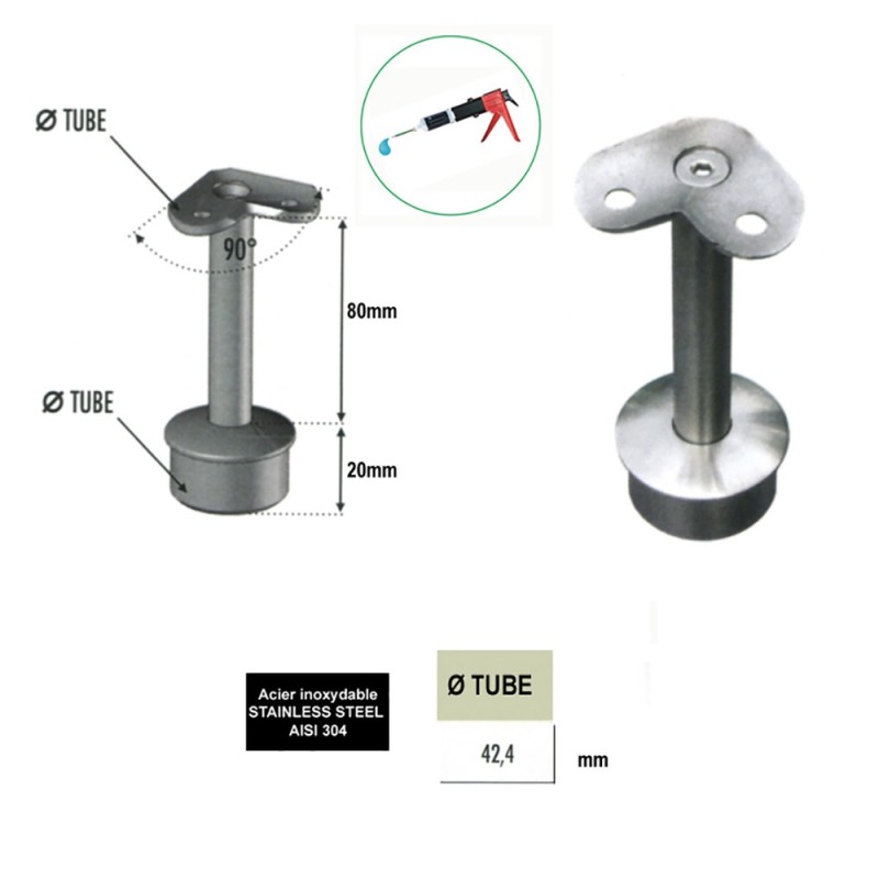 Supports d'angles 90° pour pôteaux inox et mains courantes rondes