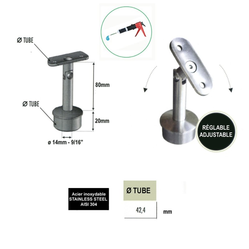 Supports poteaux de mains courantes tubulaires en inox ou bois