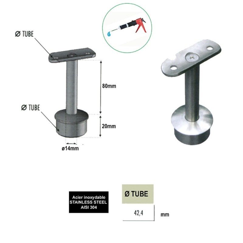 Supports muraux de mains courantes tubulaires en acier inox ou bois