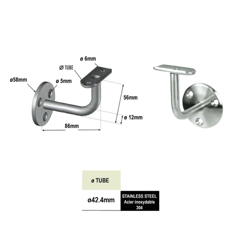 Supports fixe main courante en inox 304 pour Ø42mm ou Ø48mm
