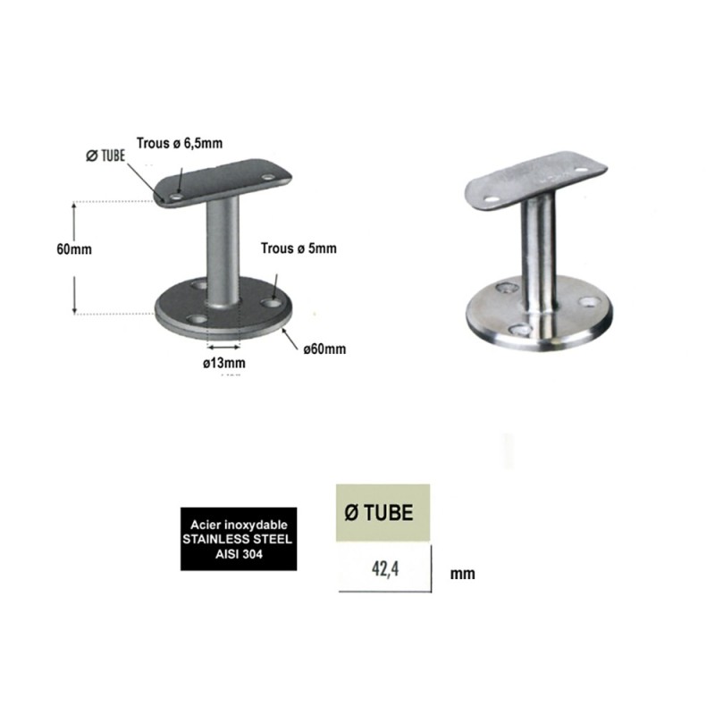 Supports muraux de mains courantes tubulaires en acier inox ou bois