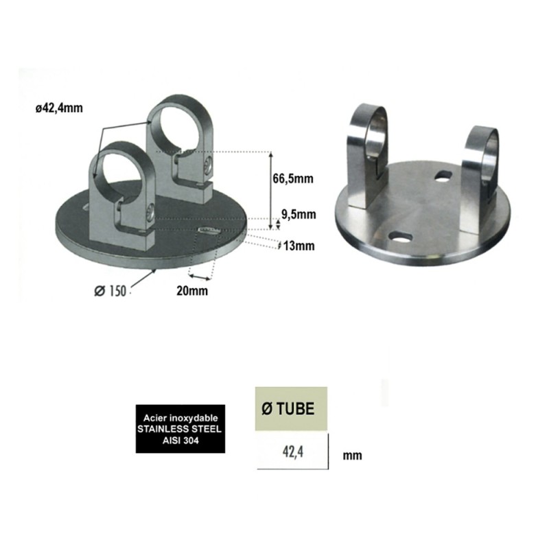 Anneaux, plaques de fixation à l'anglaise pour tubes ronds Ø42,4mm