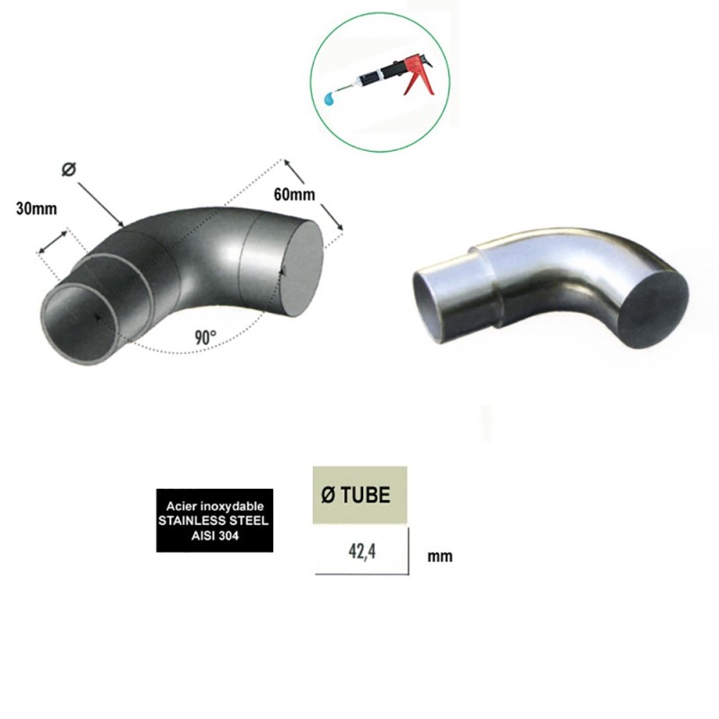 Bouchons coudés 90° plats inox 304 316 pour tubes Ø42,4 / Ø48,3mm
