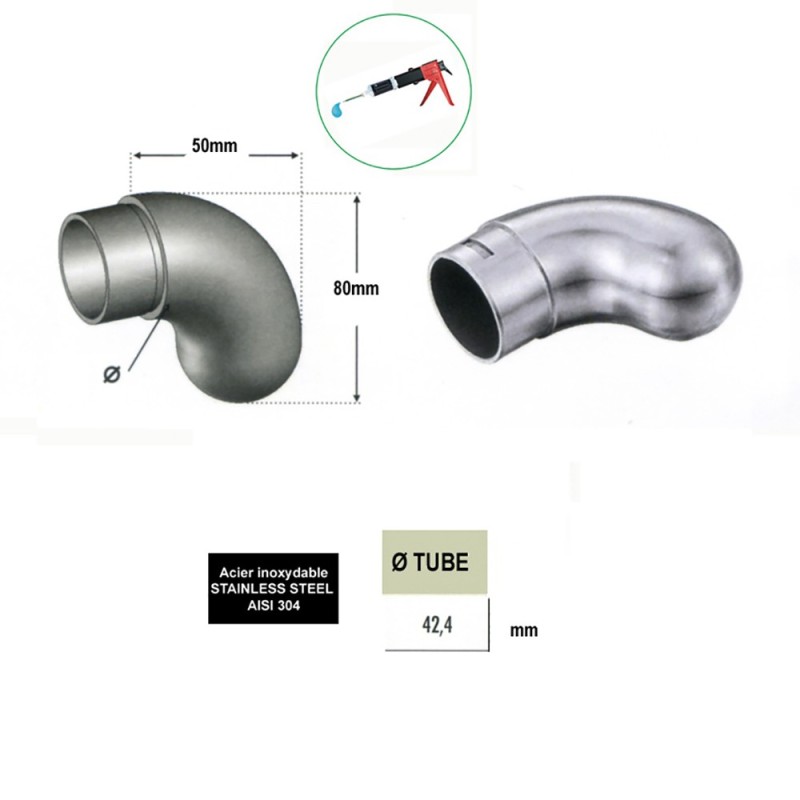 Bouchons coudés 90° boules inox 304 316 pour tubes Ø42,4/Ø48,3mm