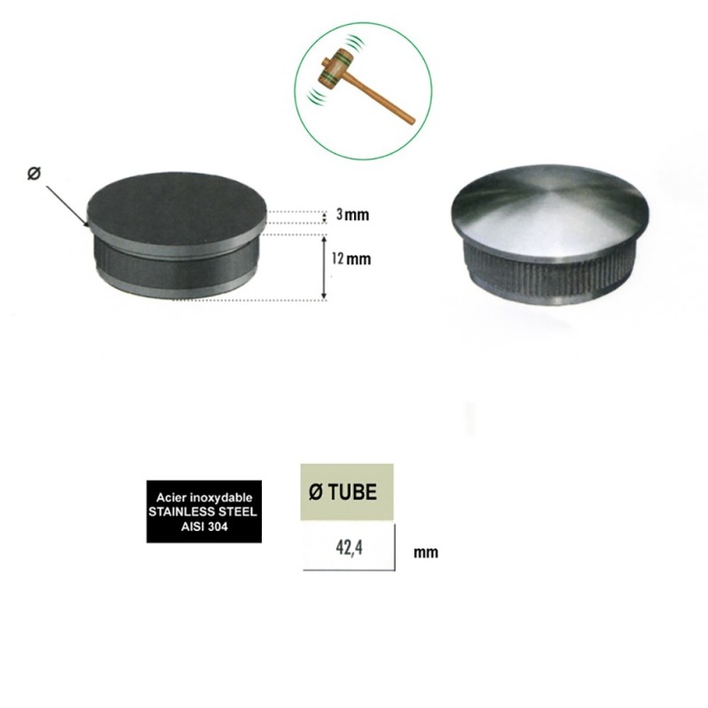 Bouchons bombés en inox 304 316 pour tubes inox Ø42,4 / Ø48,3mm