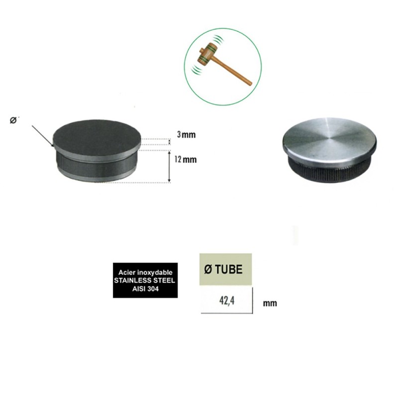 Bouchons plats en inox 304 / 316 pour tubes inox Ø42,4 ou Ø48,3mm