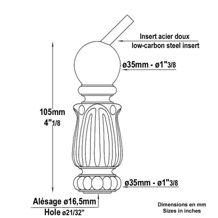 Garniture haute fonte pour barreau d'escaliers droits ou anglaise