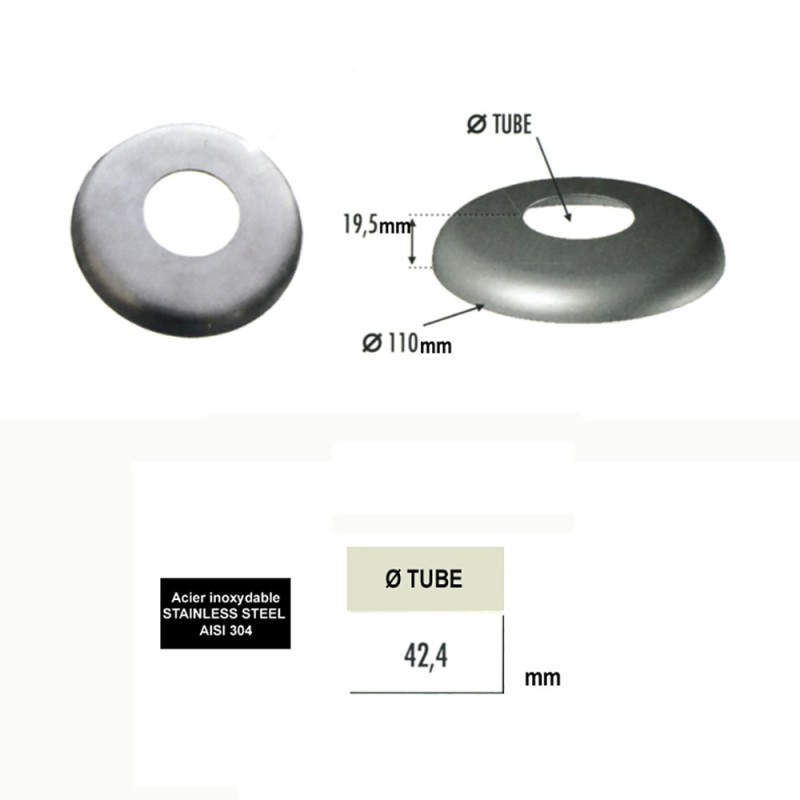 cache platines,couvre embases en inox304 ou 316, tube Ø42,4/48,3