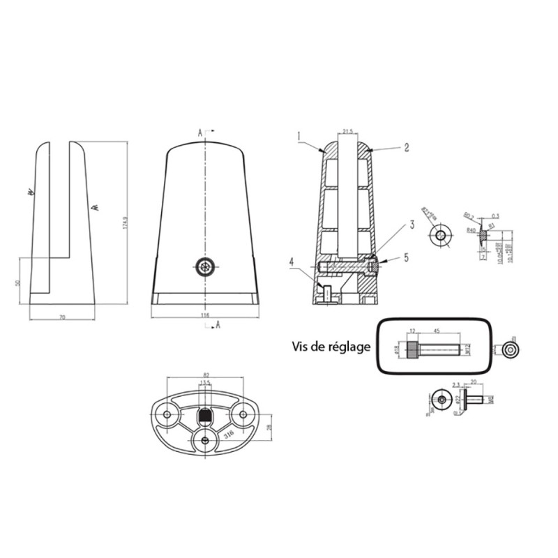 Pinces avec fixation au sol spigots pour verre 12,76mm (66,2) inox316
