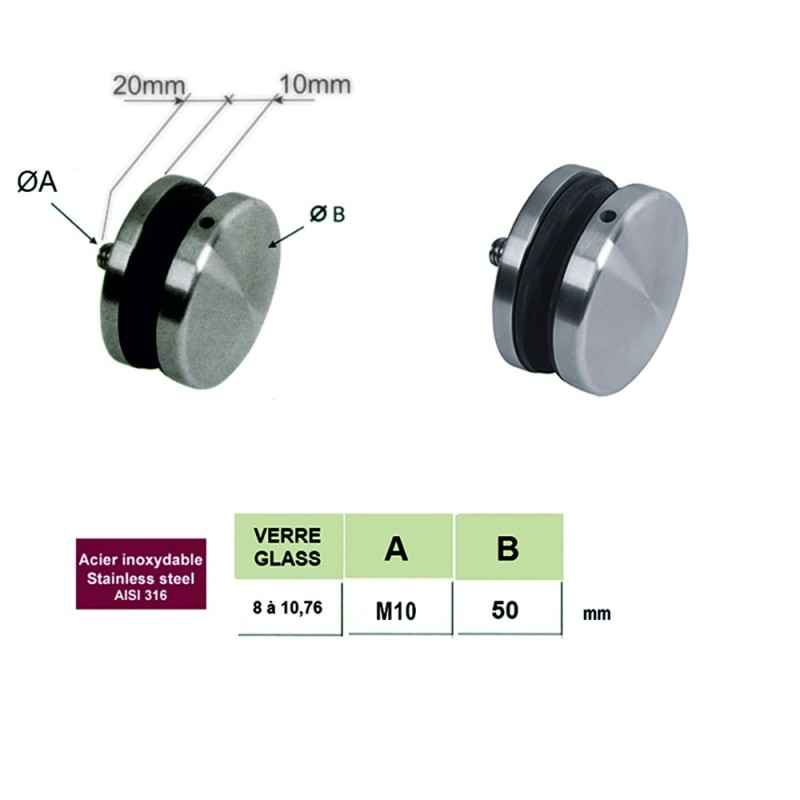 Entretoises pinces à verres de 8mm à 12,76mm fixation latérale