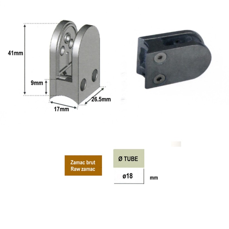 Pinces à verres epr 8,76mm pour poteaux ronds, plats ou carrés