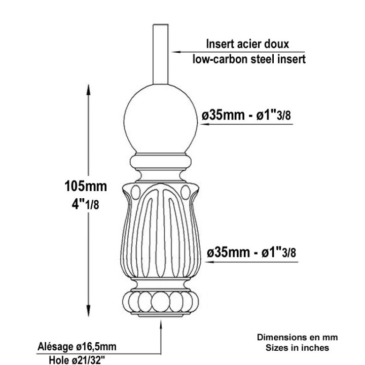 Garniture haute fonte pour barreau d'escaliers droits ou anglaise