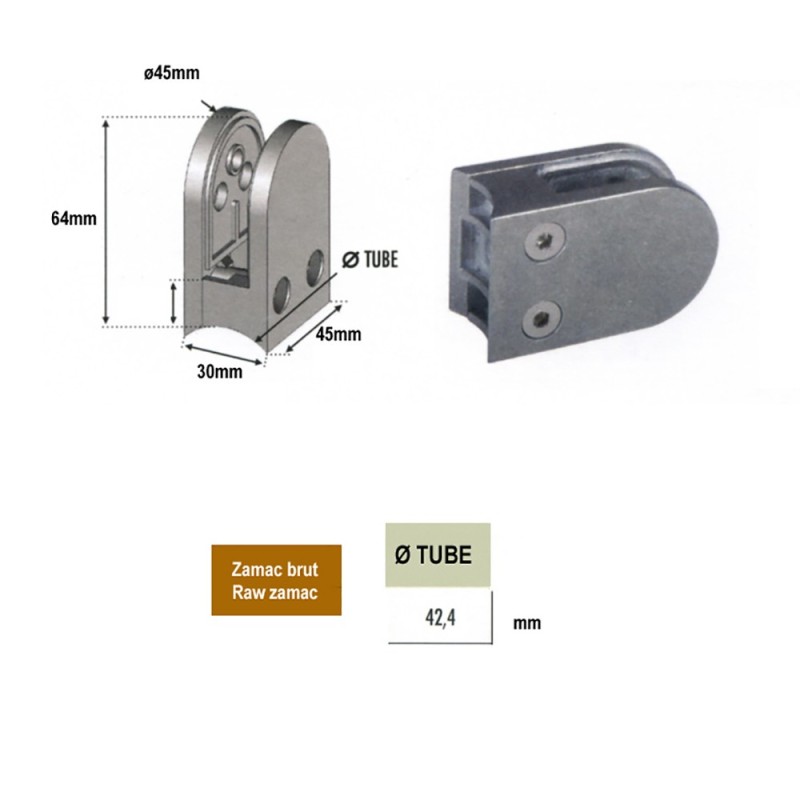 Pinces à verres epr 8 à 12,76mm pour poteaux ronds, plats ou carrés