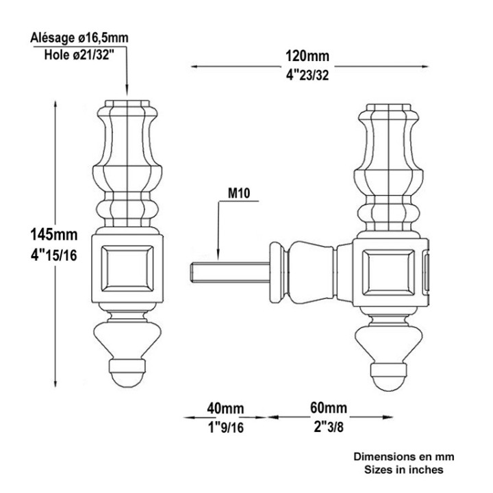 Equerres hexagonales en fonte pour montage barreaux à l'anglaise