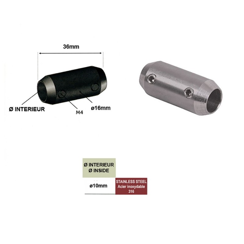 Raccords de jonctions pour ronds Ø10mm ou Ø12mm en inox 316