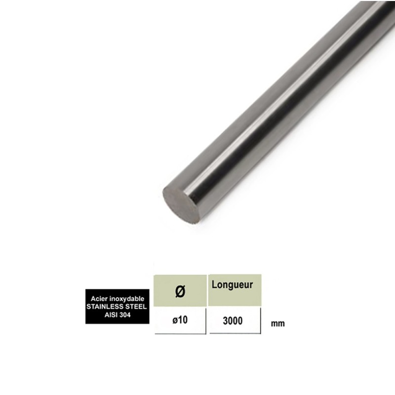 Ronds pleins Ø10mm, Ø12mm et Ø14mm longueur 3m AISI304 et 316