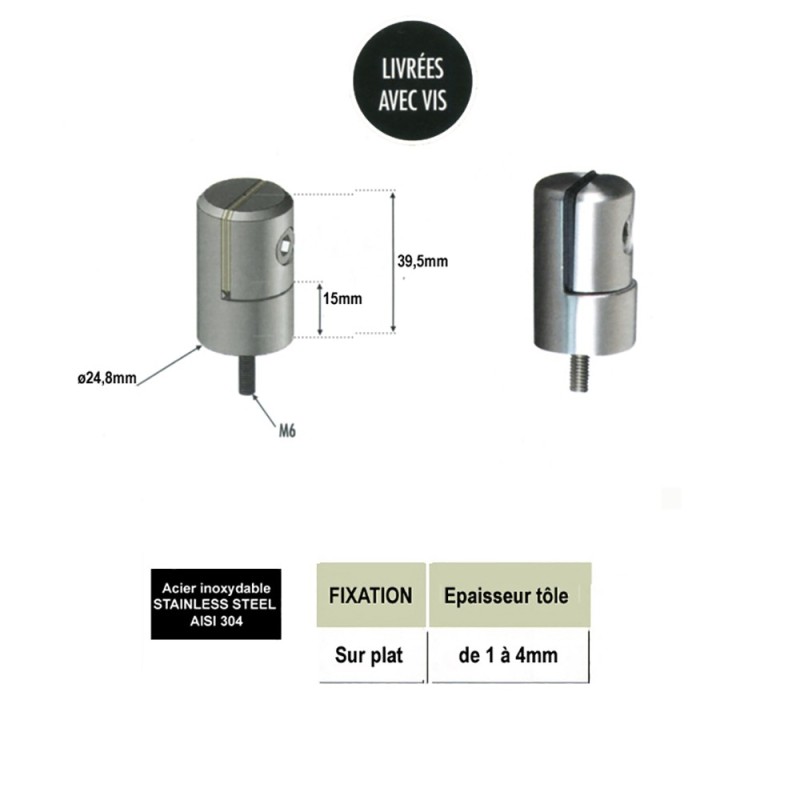 connecteurs en applique pour plaques ou tôles epr 1 à 4mm inox 304