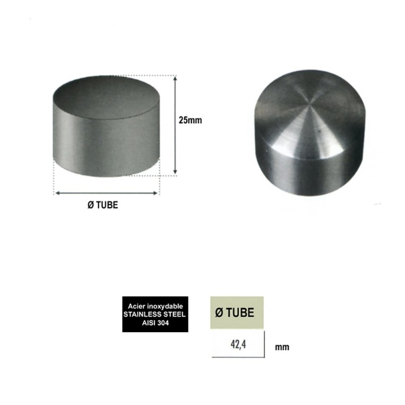 Embouts plats inox 304 et 316 pour main courante bois Ø42mm