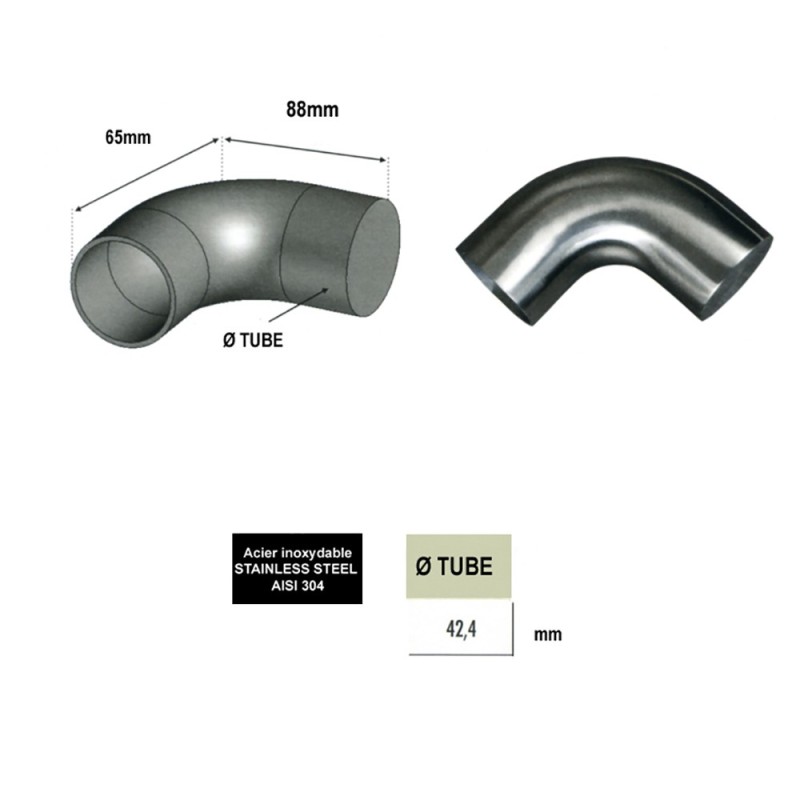 Embouts coudés inox 304 et 316 pour main courante bois Ø42mm