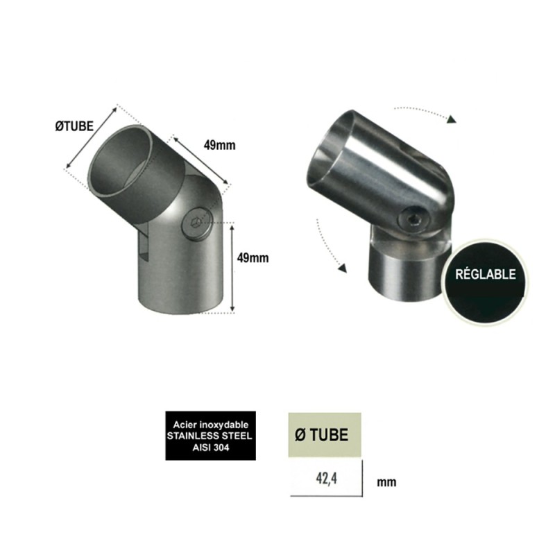 Connecteurs réglables 90/270° pour mains courantes bois Ø42mm