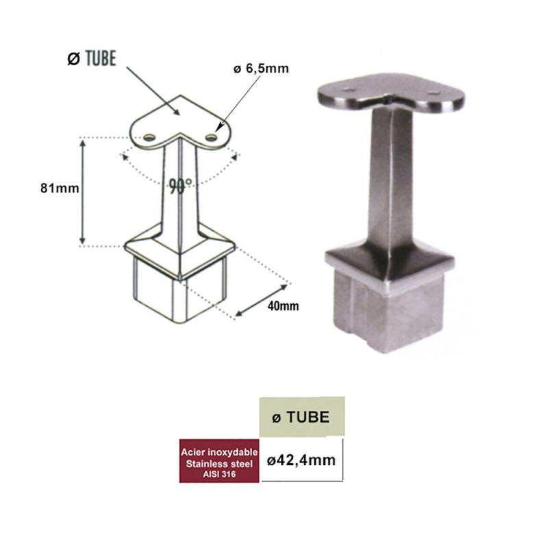 Supports de mains courantes rondes ou carrés pour poteau 40x40mm