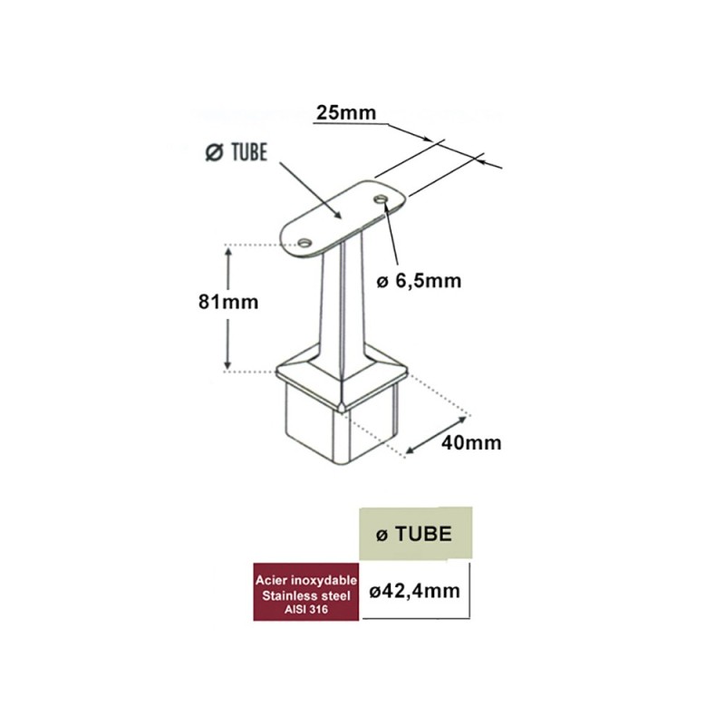 Supports de mains courantes rondes ou carrés pour poteau 40x40mm