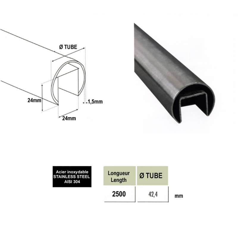 Mains courantes Ø42,4mm inox 304 ou 316 pour garde-corps en verre