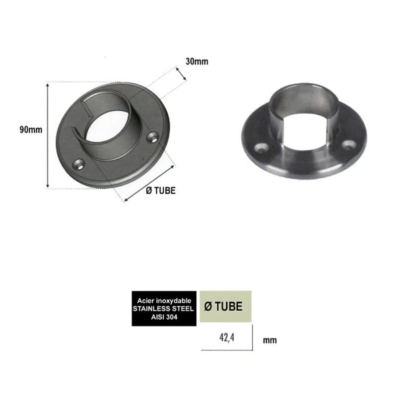Plaques de fixation pour mains courantes Ø42,4mm de garde-corps