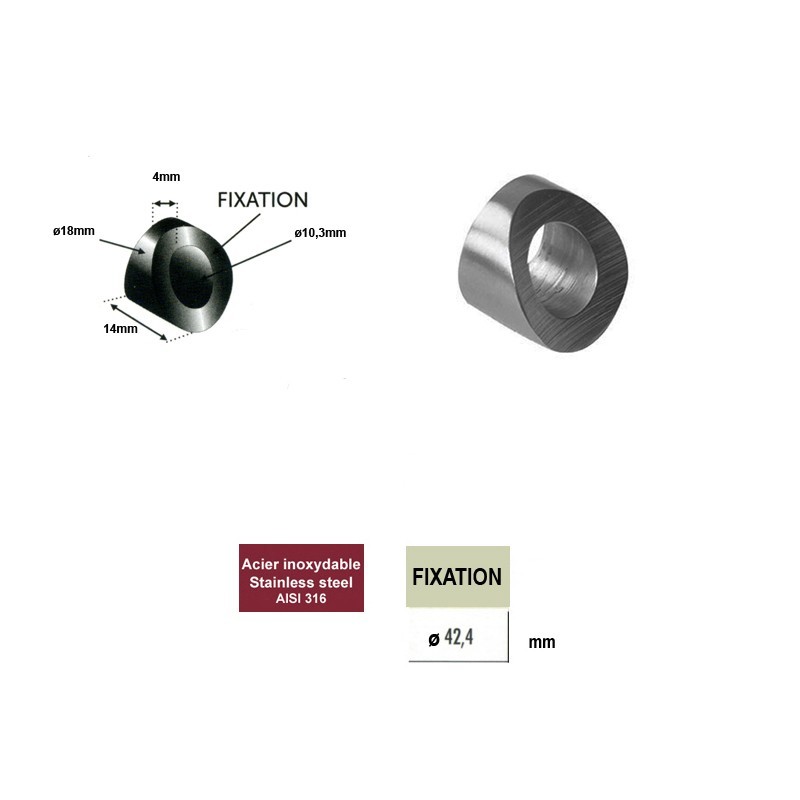Cales inclinées en inox 316 pour tubes Ø42,4mm ou tube carrés