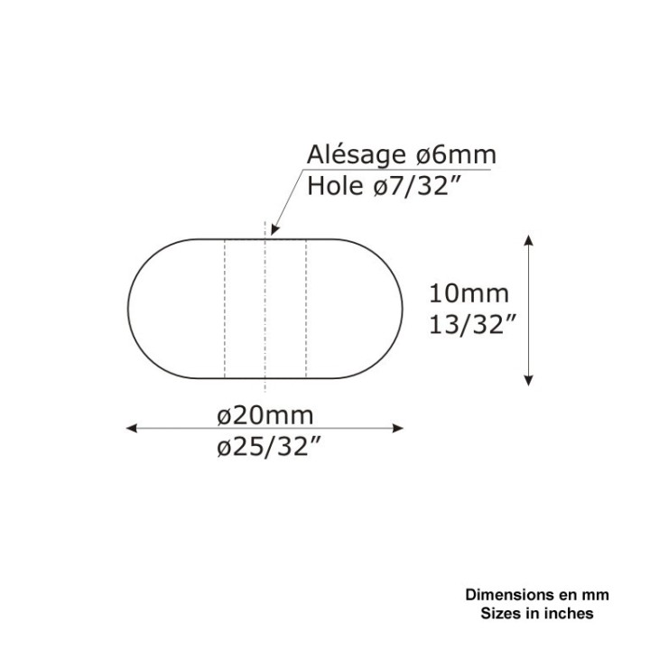 Boule méplate en acier décolleté ø20mm x 10mm trou au centre ø6