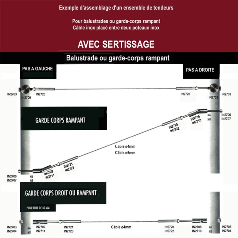 Tendeurs à sertir en acier inoxydable AISI316 pour câbles Ø4 ou6mm