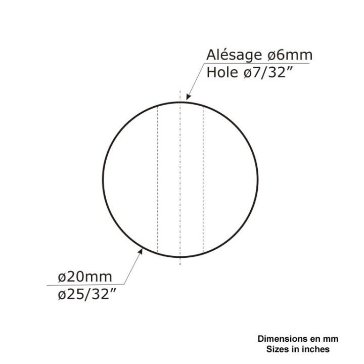 Boule ronde en acier décolleté ø20mm trou au centre ø6mm