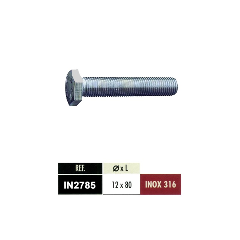 Vis acier inoxydable AISI 316 au pas métal M12x80mm