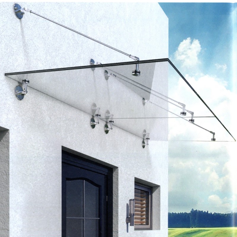 Ensemble 3 pièces supports en acier inox 316 pour marquises verre