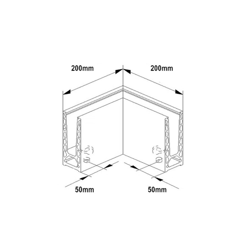 Angle de profilé aluminium pour verres 12,76 à 21,52 fixation au sol