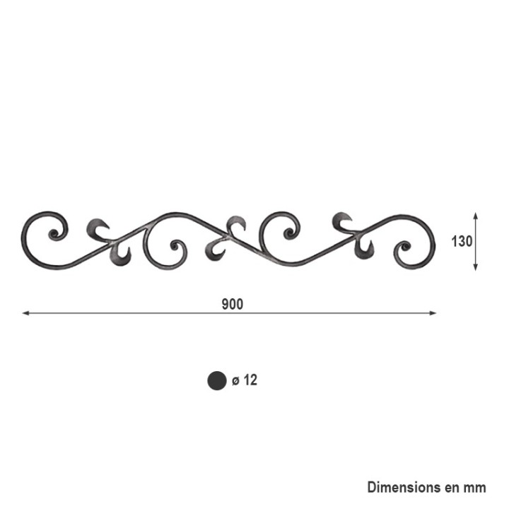 Panneau décoratif balustre en acier forgé grenaillé 900mmx130mm