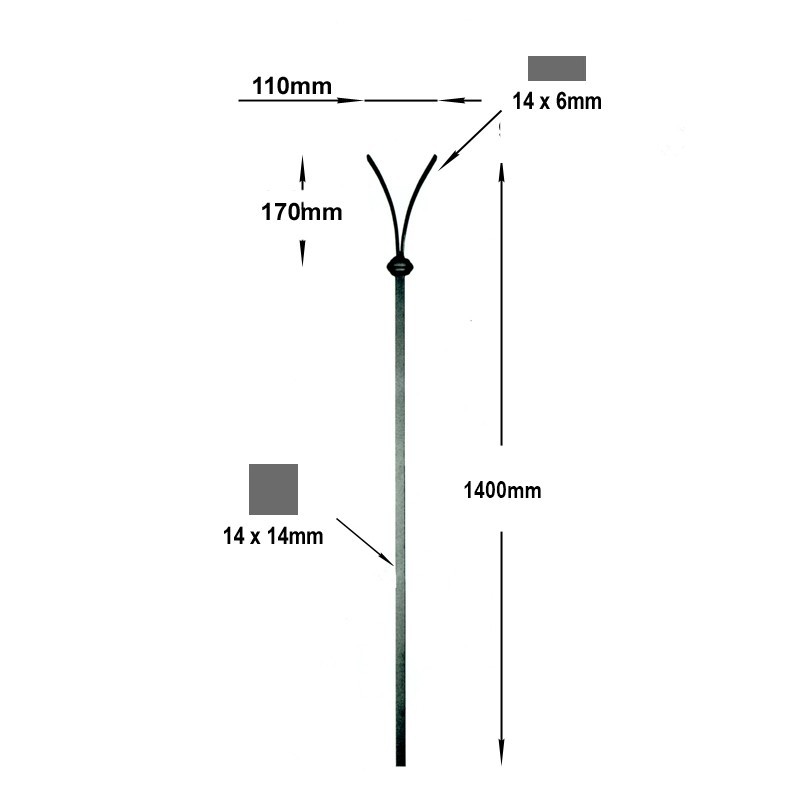 Balustre façon gothique hauteur 1400 carré 14x14mm motif 110x170