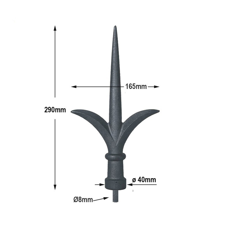 Pointe de lance fleur de lys fonte 290mm insert acier base ø25mm
