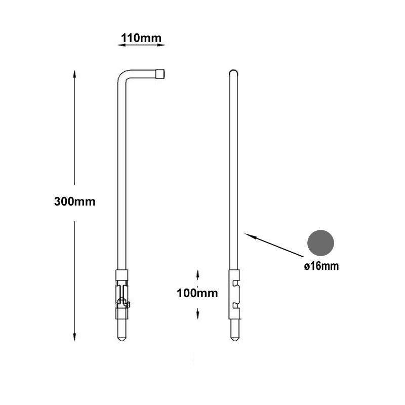 Verrous pistolets (béquilles) de portails ou portillons 300 ou 500mm