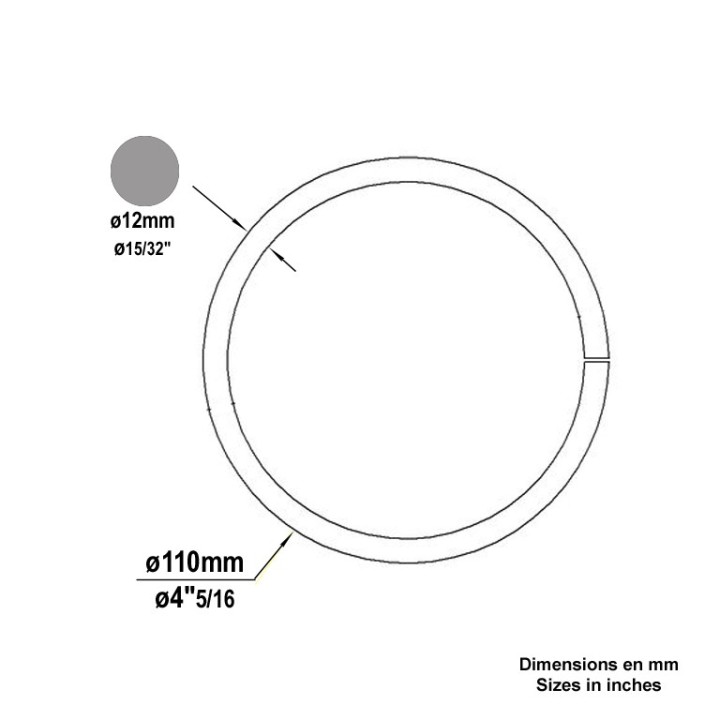 Cercles roulés en rond acier ø12mm non soudé ø extérieur 110mm