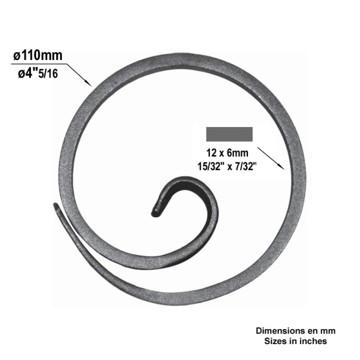 Cercles roulés en forme d'escargot ø110mm plat de 12x6 à 16x6mm