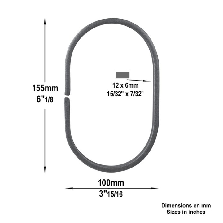 Ovales obtenue par enroulement d'un plat de 12x6mm ø100x155mm