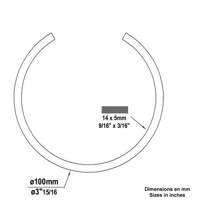 Cercle ouvert en aluminium injecté ø100mm plat de 14x5mm