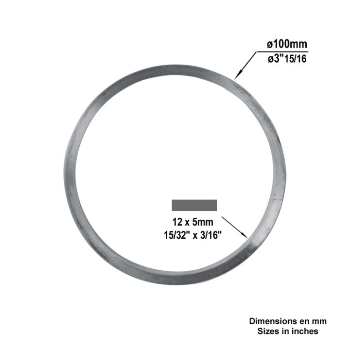 Cercles en aluminium injecté ø100mm plat de 12x5mm à 20x6mm