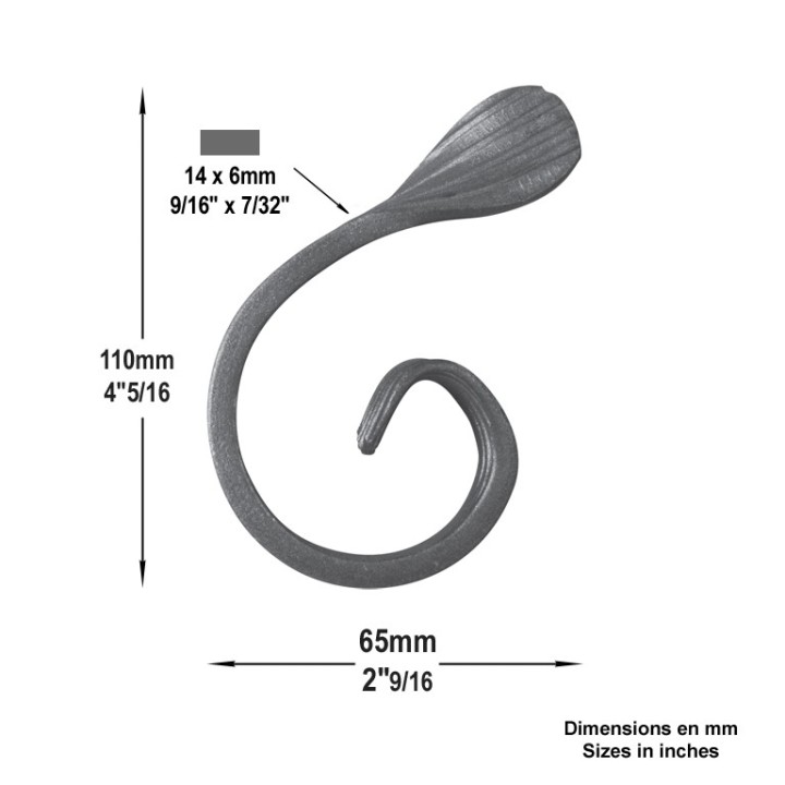 Volutes fer forgé en forme de demi C habillage hauts de clôtures