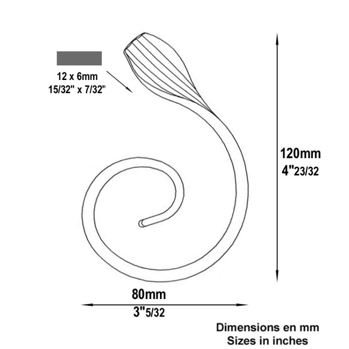 Volutes demi C enroulements forgés à chevrons 120x80mm